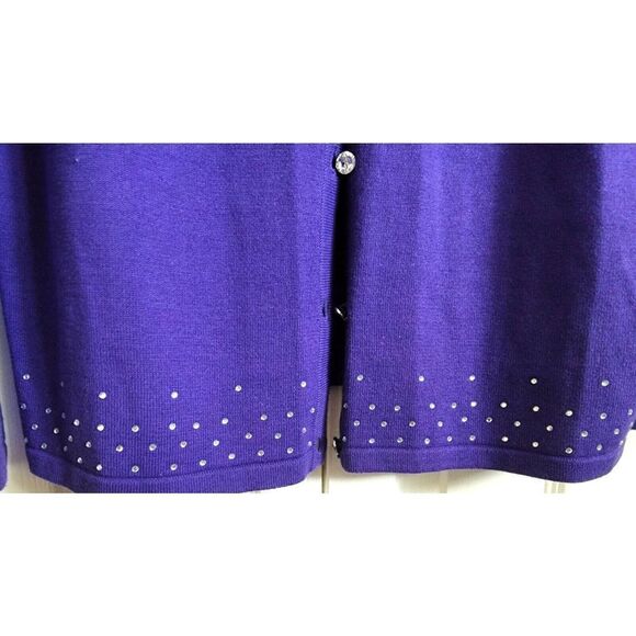Quacker Factory Large Buttoned Down Sequined Purple Cardigan Sweater L/S - Picture 6 of 7